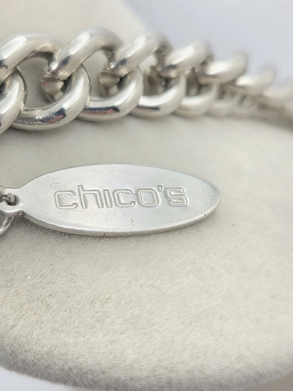 Chico's Silver Tone Chunky Chain Statement Necklace Faux Druzy Crystal 20
